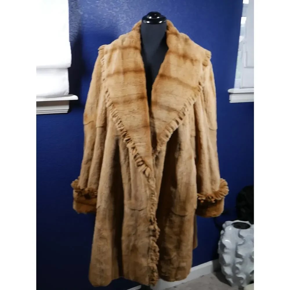 Gorgeous Whiskey Fringe Female Sheared Mink Reversible Fur Coat Jacket XL Plus (1 of 6)