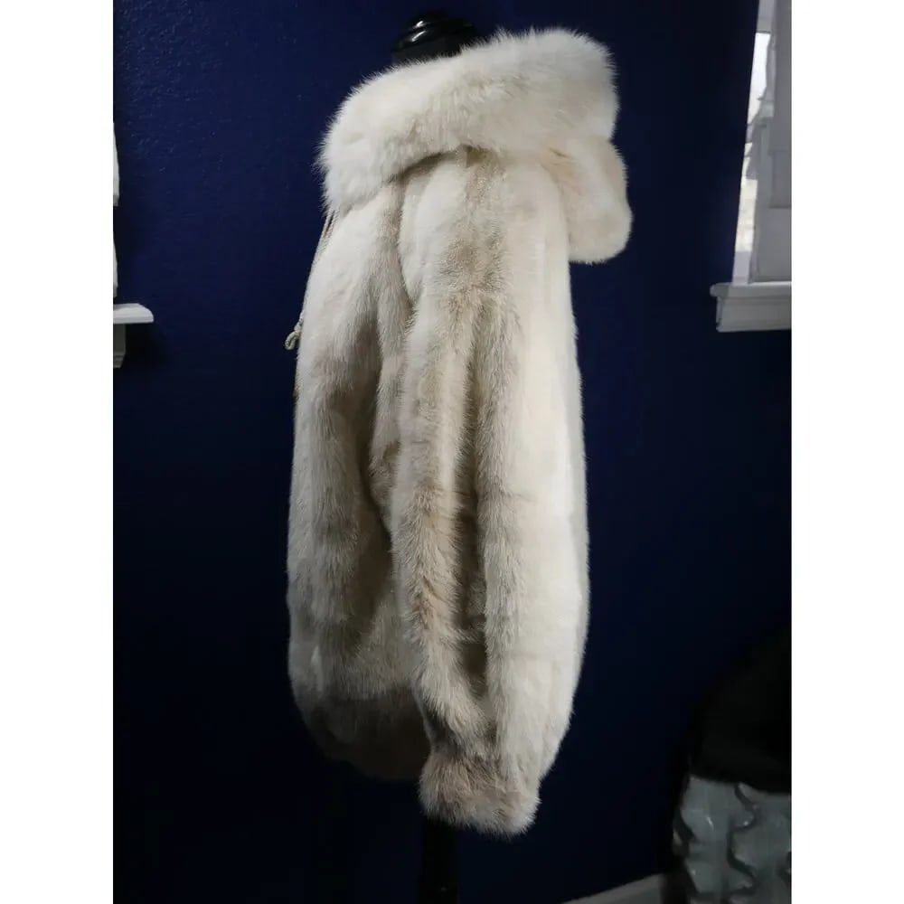 Gorgeous Blush & Pearl Mink & Fox Hooded Bomber Fur Coat Jacket - 2
