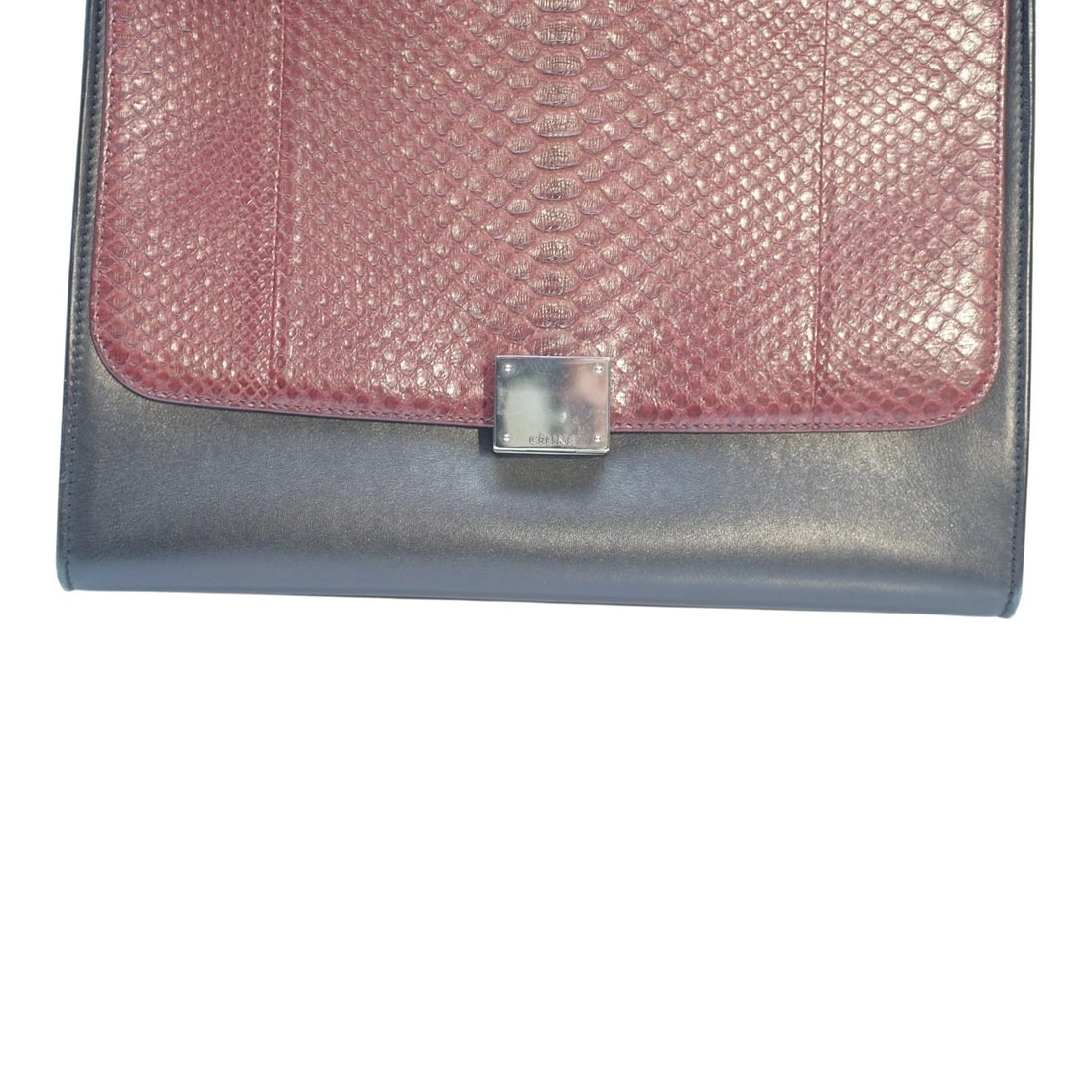 Céline Trapeze Snake & Leather Top Handle Shoulder Bag Burgundy Black Natural - 10