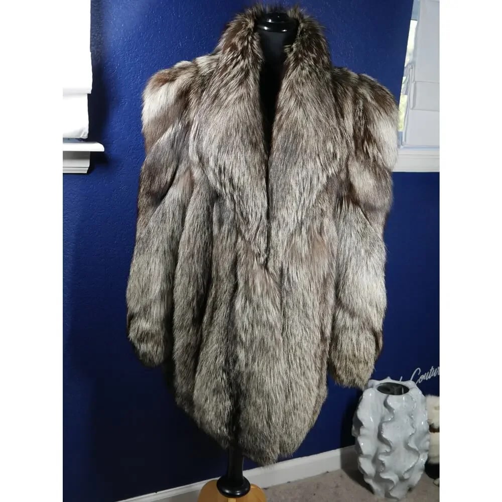 Stunning Silver Fox Fur Stroller Coat Jacket w/ Spiral dolman sleeves! XL PLUS (1 of 6)