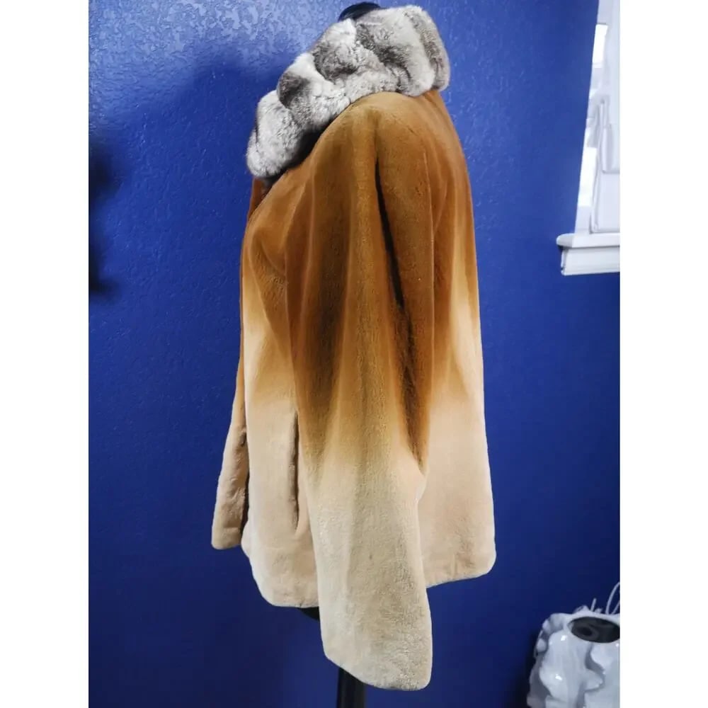 Gorgeous Ombre degrade Sheared Mink & Chinchilla Fur Coat Jacket - 2