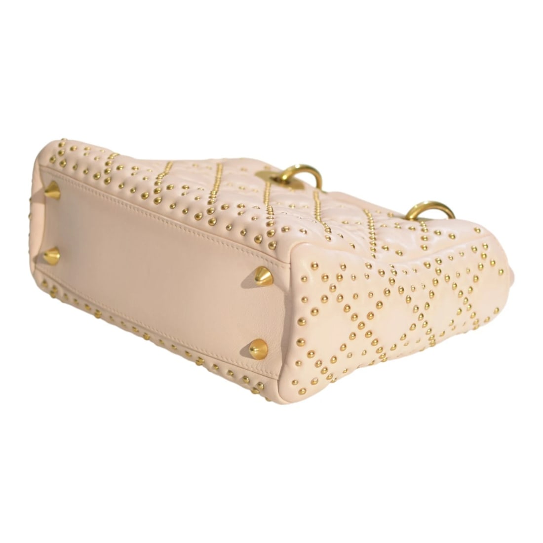 Christian Dior Mini Lambskin Cannage Studded Supple Lady Dior Satchel Wide Strap - 11