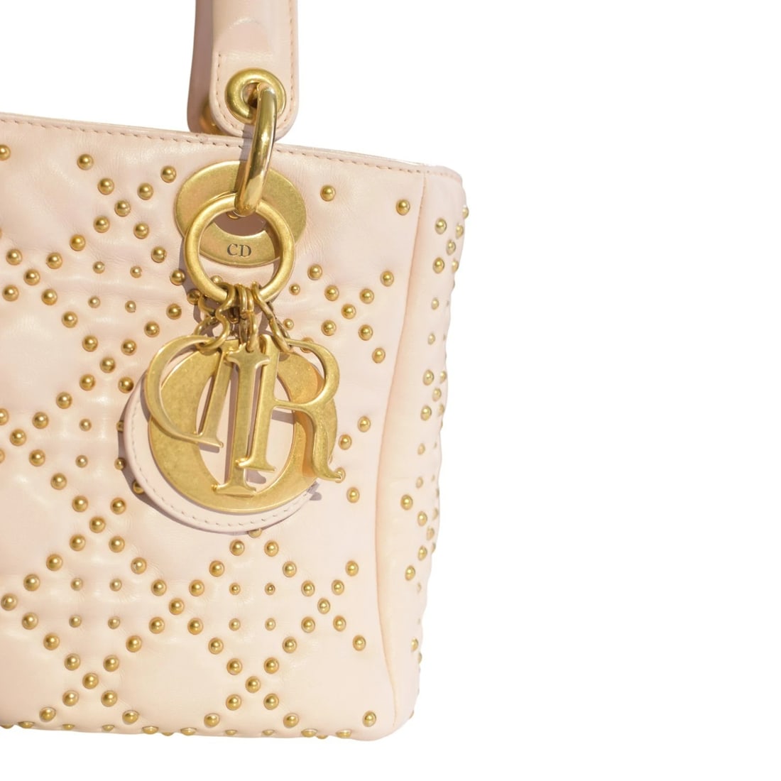 Christian Dior Mini Lambskin Cannage Studded Supple Lady Dior Satchel Wide Strap - 12