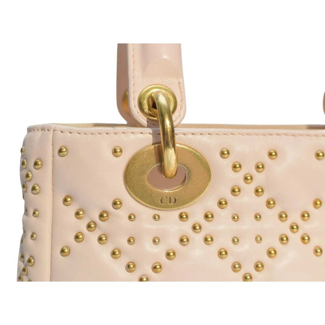 Christian Dior Mini Lambskin Cannage Studded Supple Lady Dior Satchel Wide Strap - 13