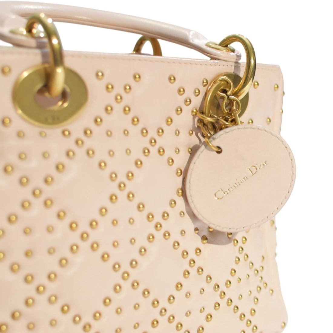 Christian Dior Mini Lambskin Cannage Studded Supple Lady Dior Satchel Wide Strap - 20