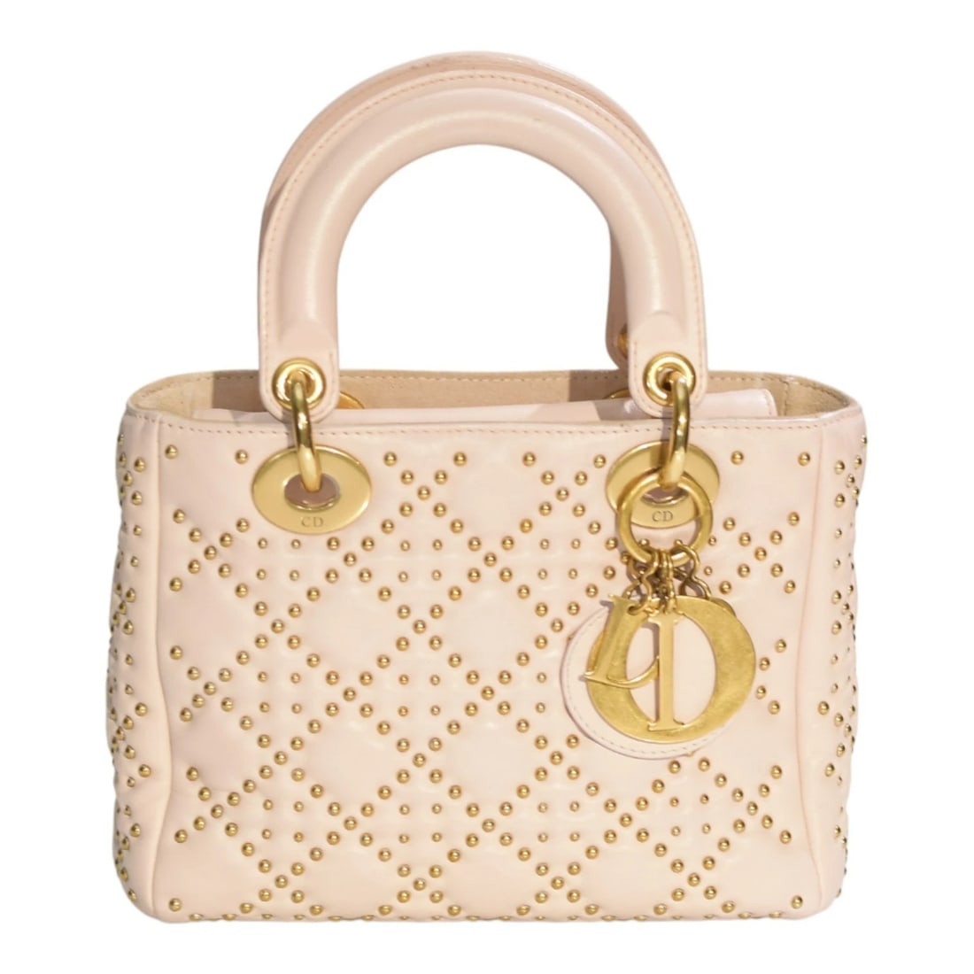 Christian Dior Mini Lambskin Cannage Studded Supple Lady Dior Satchel Wide Strap - 2