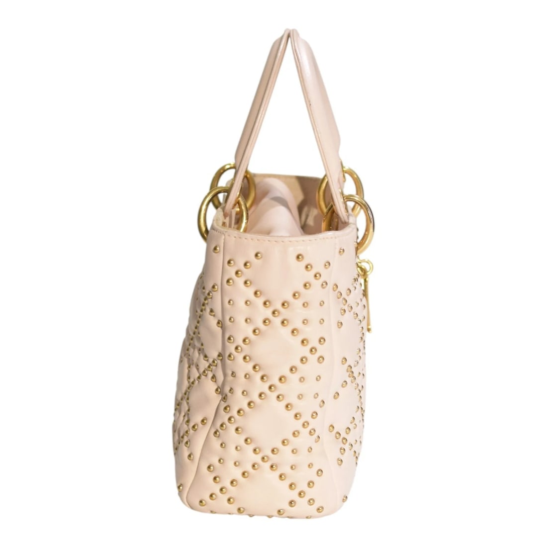 Christian Dior Mini Lambskin Cannage Studded Supple Lady Dior Satchel Wide Strap - 4