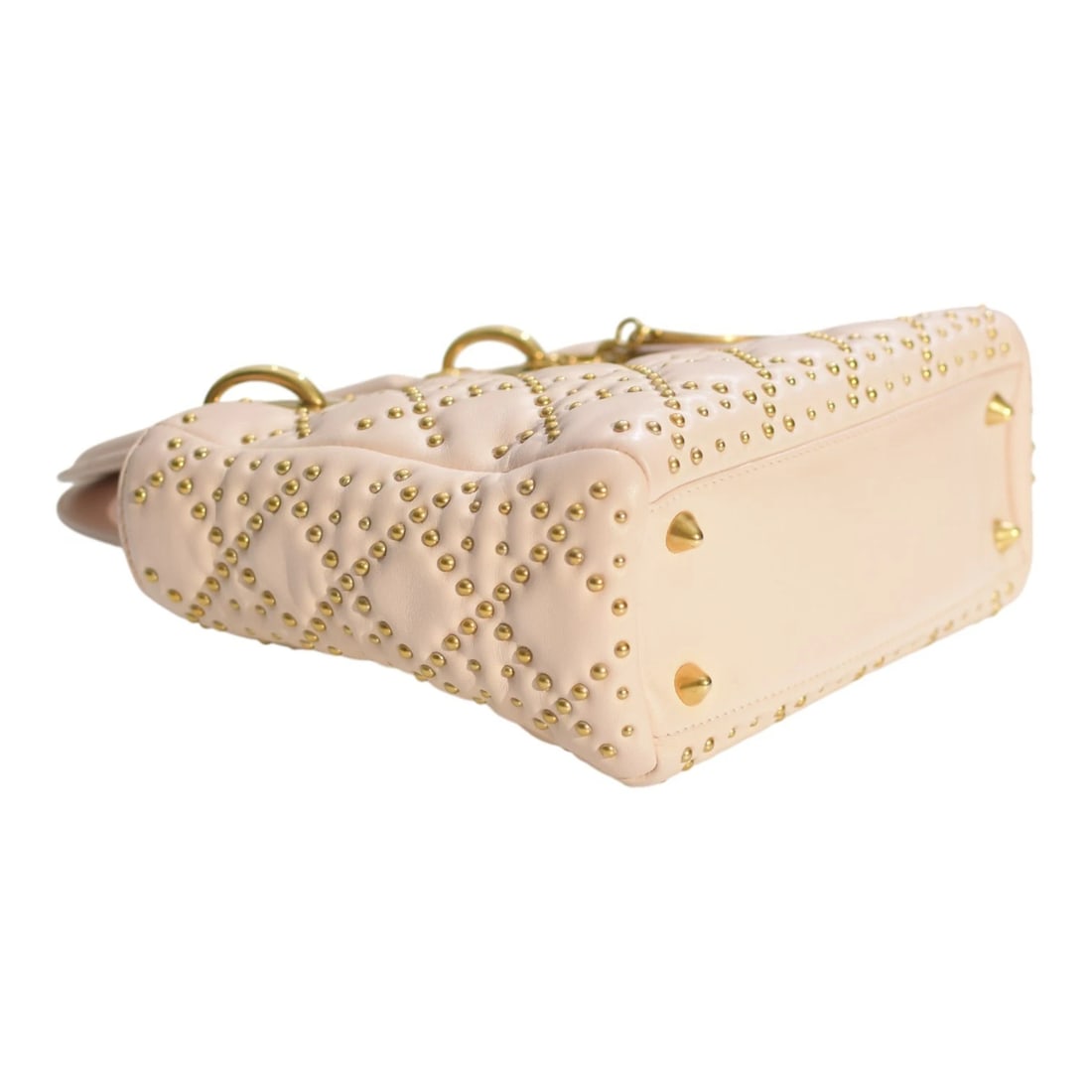 Christian Dior Mini Lambskin Cannage Studded Supple Lady Dior Satchel Wide Strap - 8