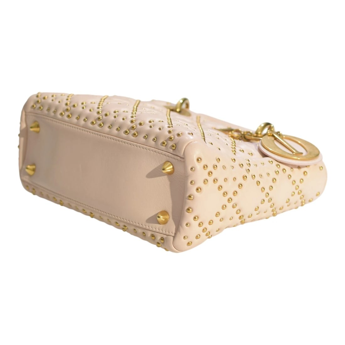 Christian Dior Mini Lambskin Cannage Studded Supple Lady Dior Satchel Wide Strap - 9