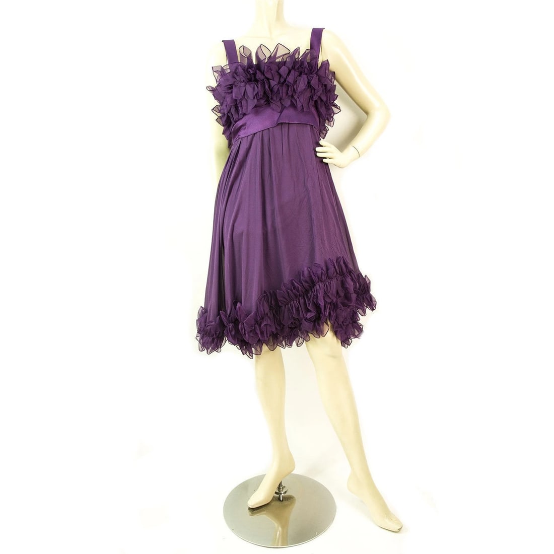 Elie Saab New Purple Silk Ruffled Knee Length Cocktail Evening dress sz 44 (1 of 8)
