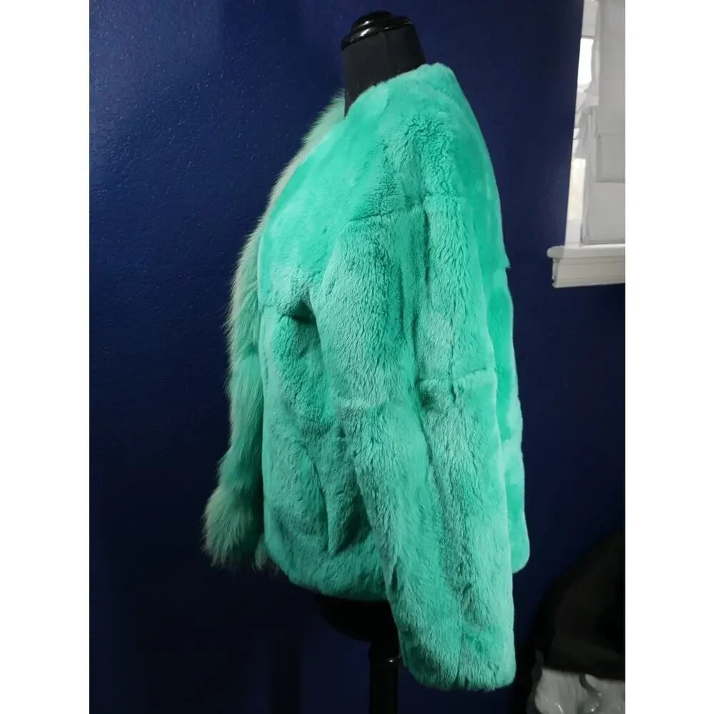 Gorgeous Fox & Rex Chinchilla Teal Fur Coat Jacket - 3