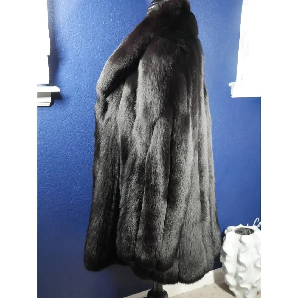 Amazing Men's Black Fox Fur Coat Jacket Unisex - 2