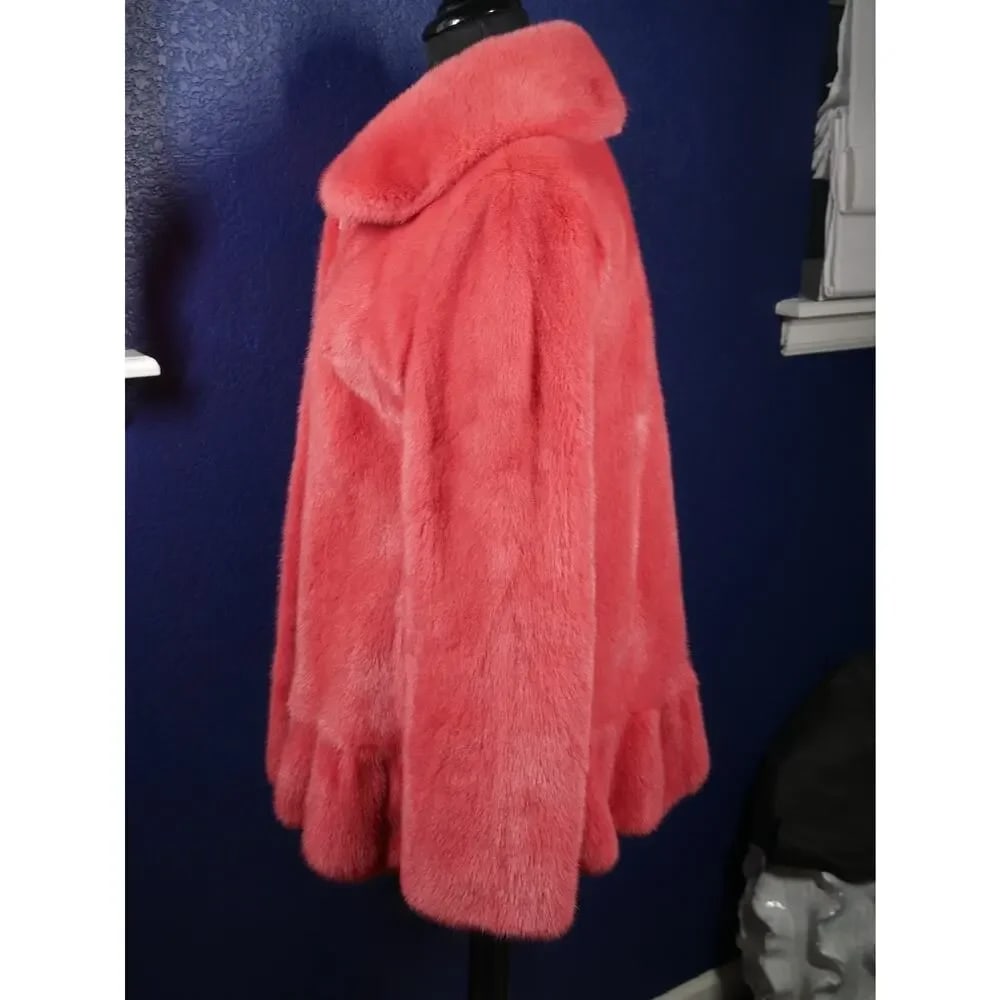 Stunning NWOT Hot Coral Pink Mink Fur Coat Jacket - 2
