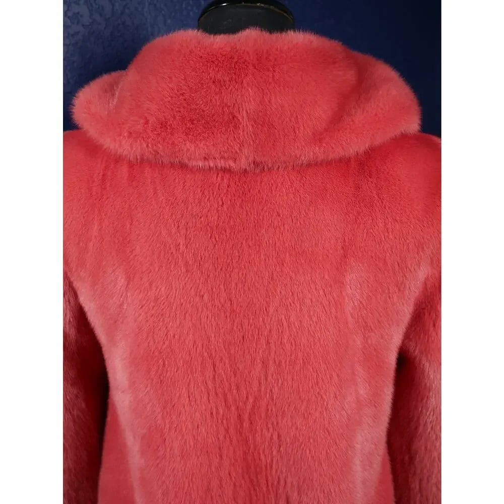 Stunning NWOT Hot Coral Pink Mink Fur Coat Jacket - 4