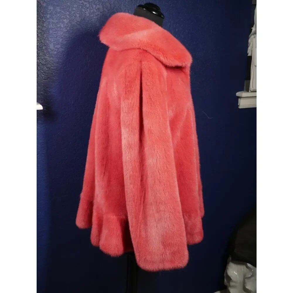 Stunning NWOT Hot Coral Pink Mink Fur Coat Jacket - 5