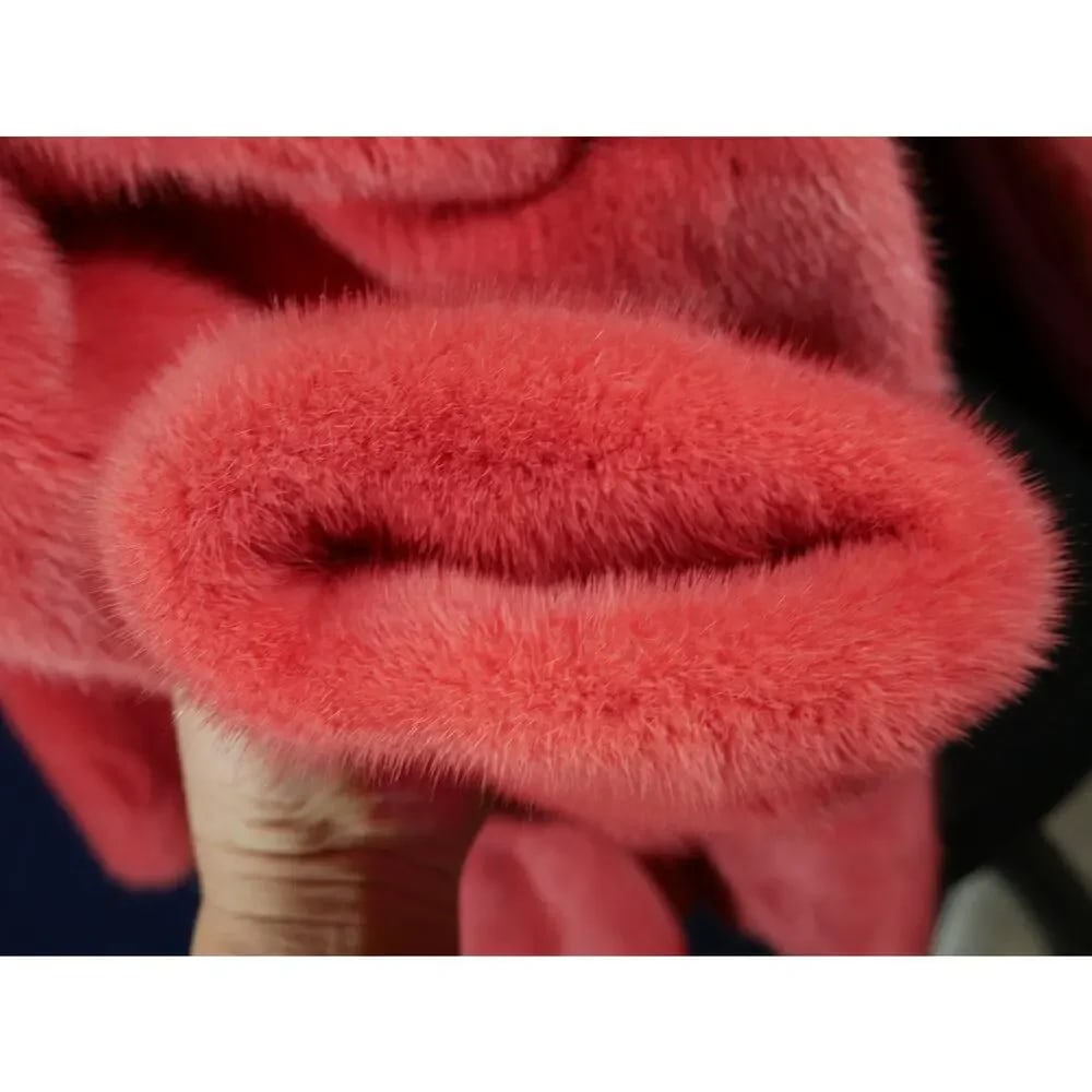 Stunning NWOT Hot Coral Pink Mink Fur Coat Jacket - 7