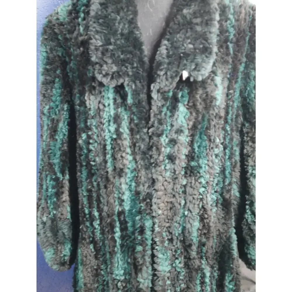 Gorgeous Paula Lishman Knitted Sheared Beaver Fur Swing Coat Jacket Teal Black - 2