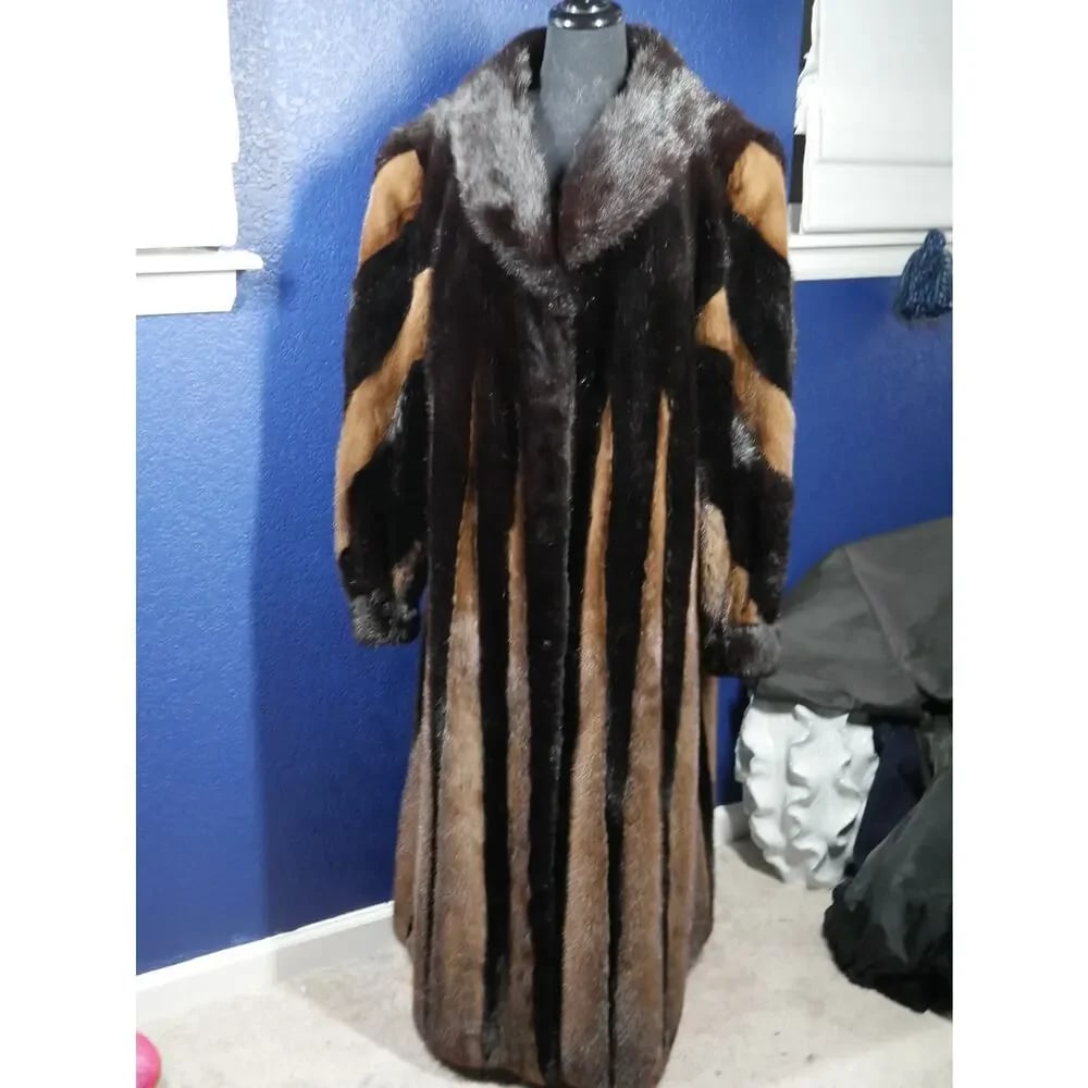 Striking two tone Full Length Mink Fur Coat Jacket XL Plus Unisex (1 of 5)