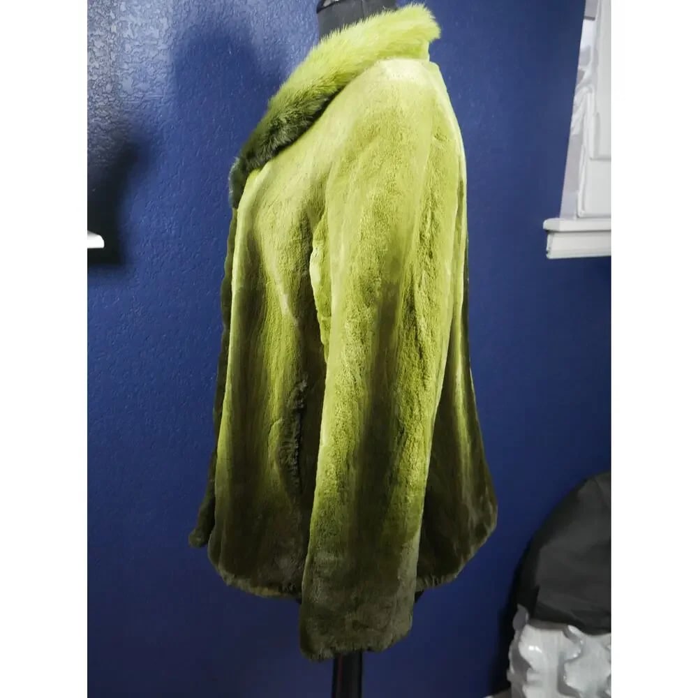 Amazing NWOT Apple lime green Ombre Sheared & Long hair Mink Fur Coat Jacket - 2