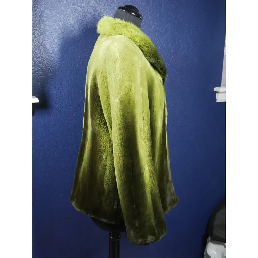 Amazing NWOT Apple lime green Ombre Sheared & Long hair Mink Fur Coat Jacket - 4