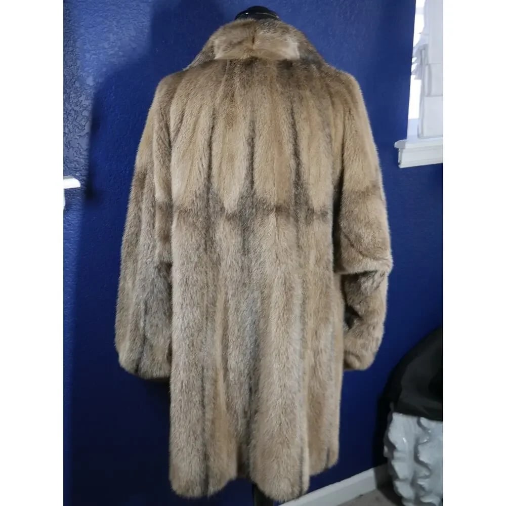 Gorgeous Unique Taupe Dyed Cross Mink Hooded Fur Coat Jacket - 6