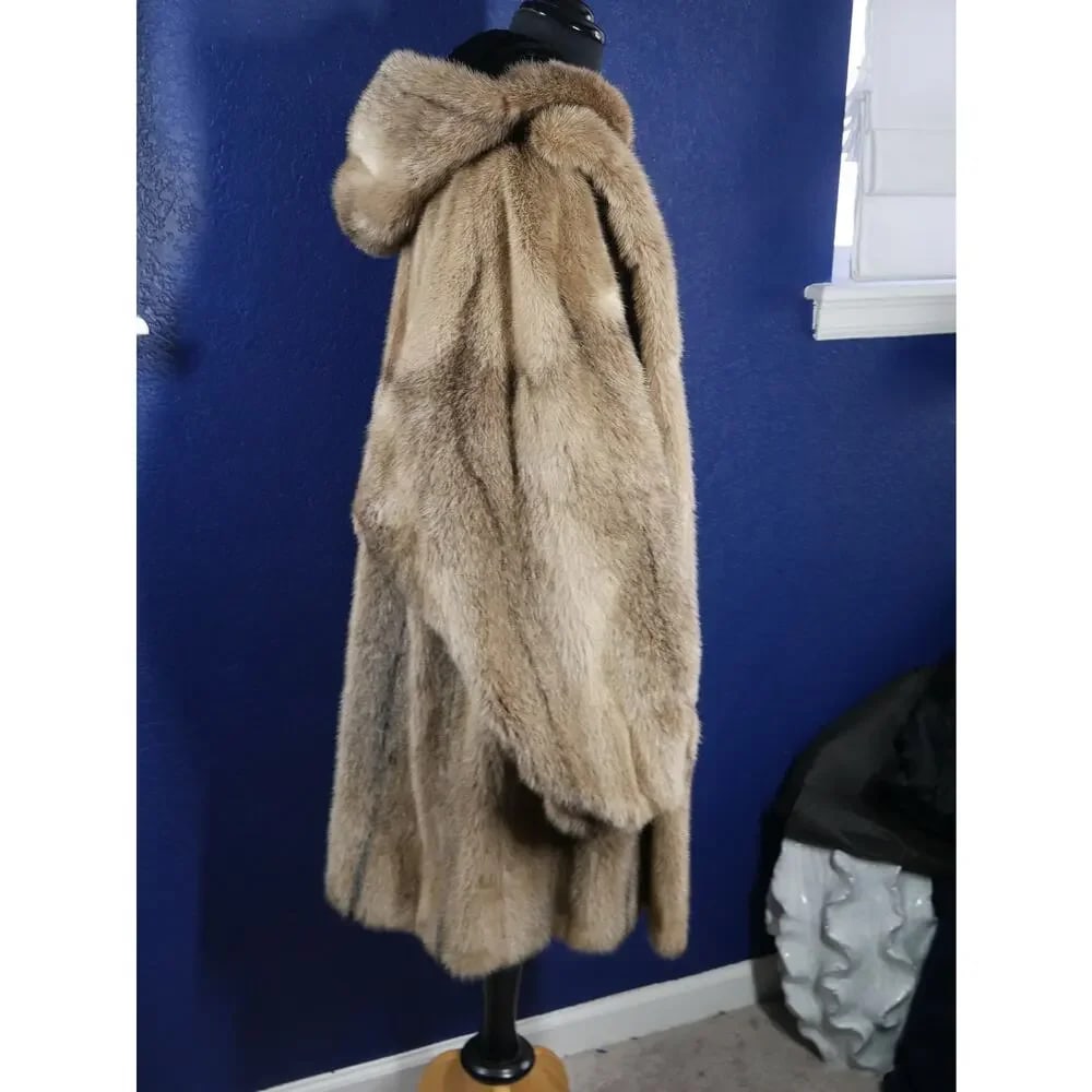 Gorgeous Unique Taupe Dyed Cross Mink Hooded Fur Coat Jacket - 8