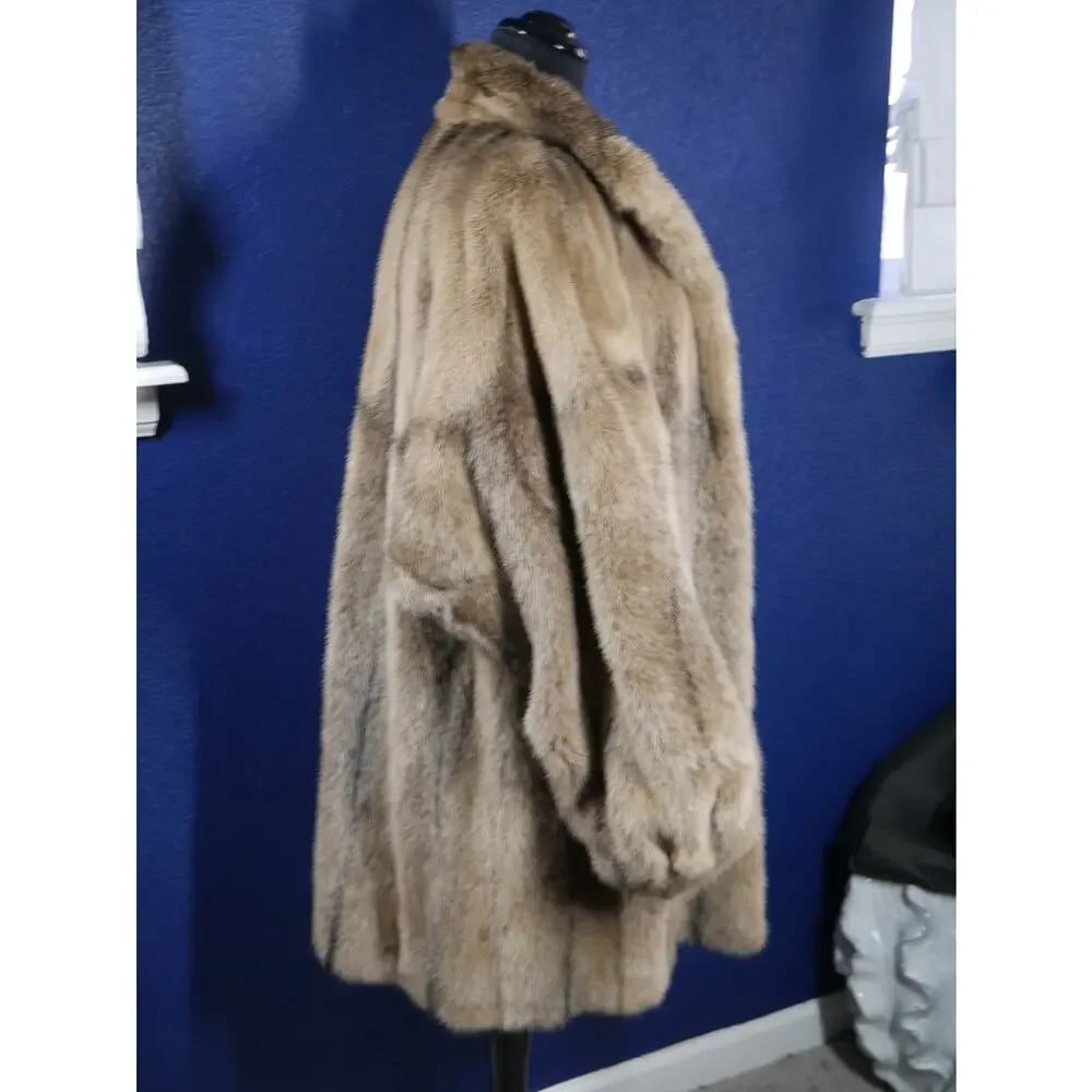 Gorgeous Unique Taupe Dyed Cross Mink Hooded Fur Coat Jacket - 9
