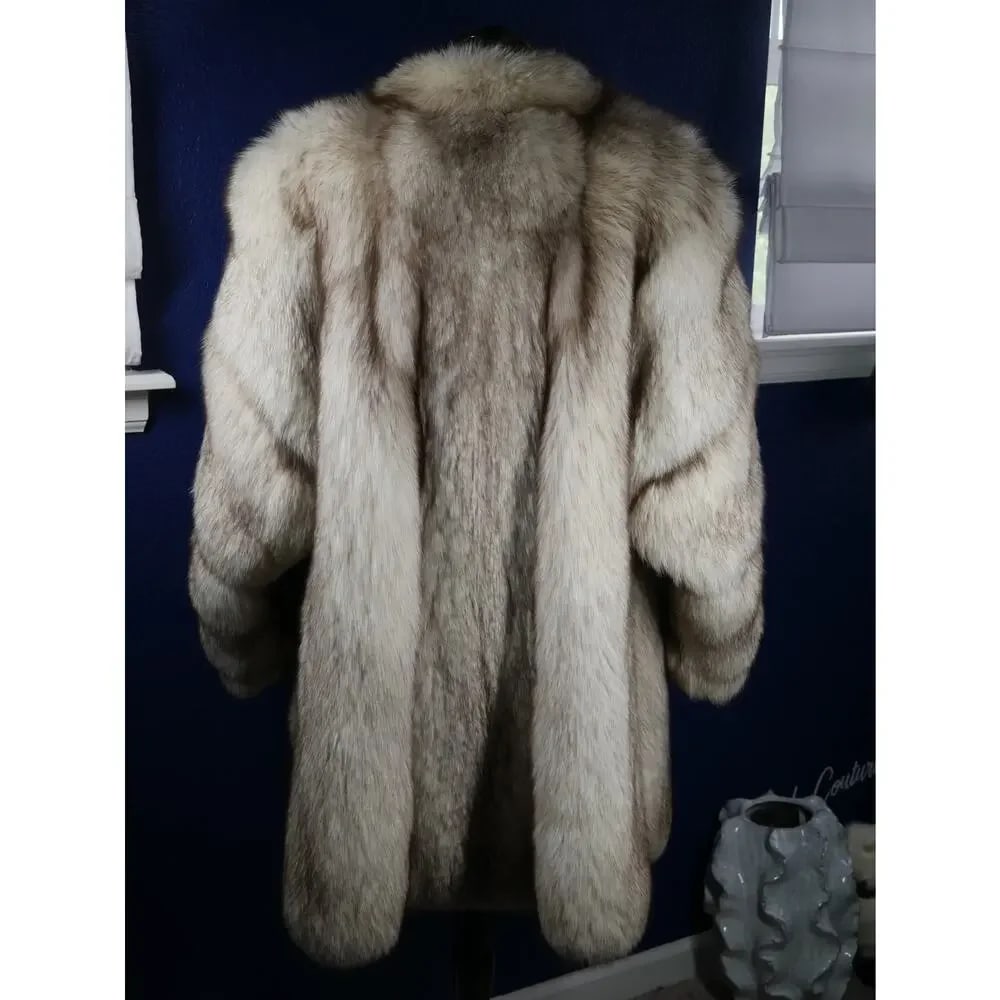 Big Fluffy Blue Fox Fur 3/4 length stroller Coat Jacket - 3