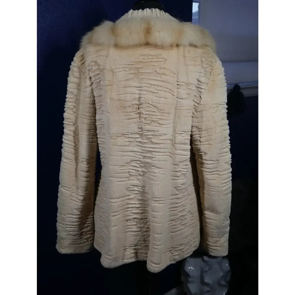 Stunning Buttercream Sheared Mink & Golden Sable Fur Coat Jacket - 4