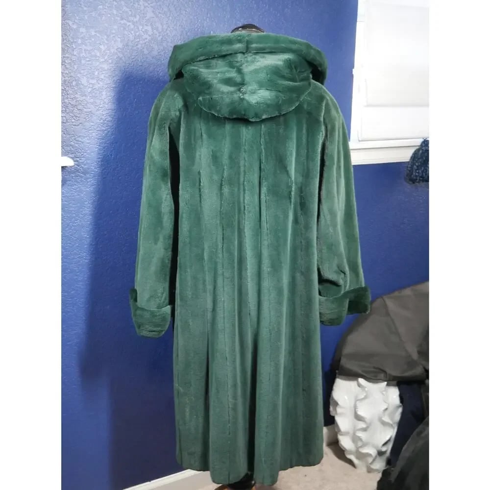 Stunning Emerald Green Sheared Mink Hooded Fur Coat Jacket 7/8ths length - 3