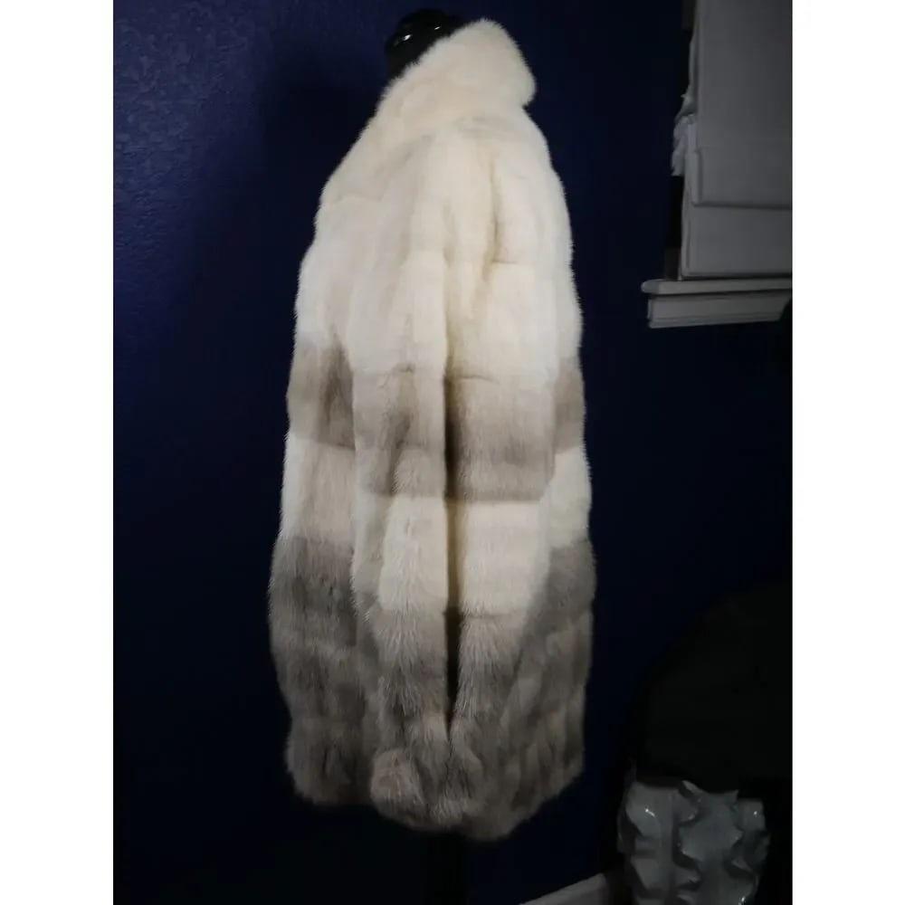 Gorgeous Designer Grosvenor Pearl & Sapphire Ombre Degrade Mink Fur Coat Jacket - 2