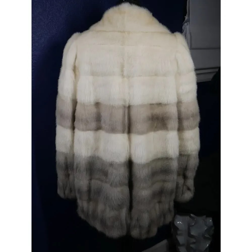 Gorgeous Designer Grosvenor Pearl & Sapphire Ombre Degrade Mink Fur Coat Jacket - 3