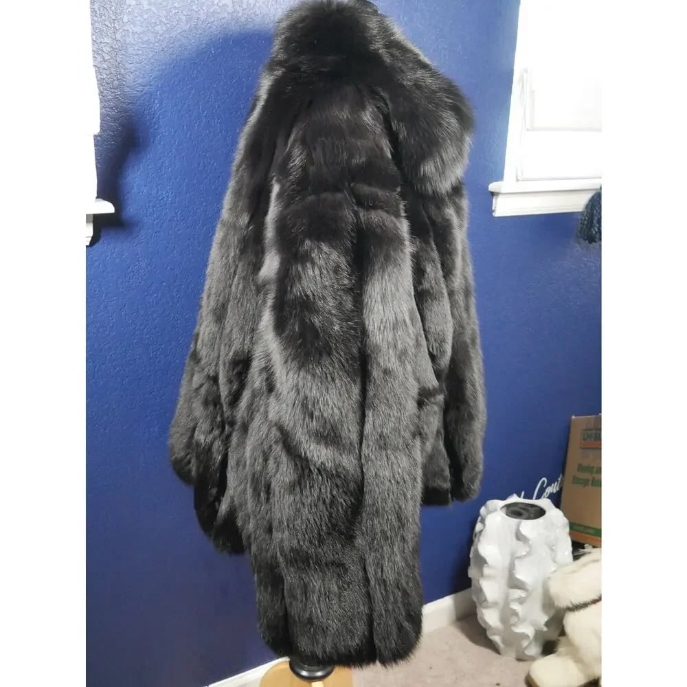 Amazing Designer Mary McFadden Couture Men's Black Fox Fur Coat Jacket - 4