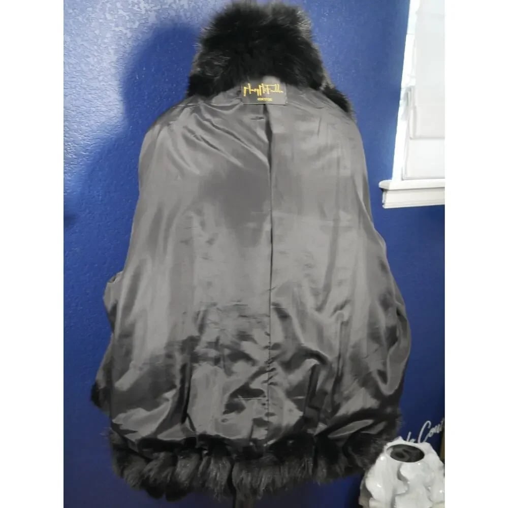 Amazing Designer Mary McFadden Couture Men's Black Fox Fur Coat Jacket - 5