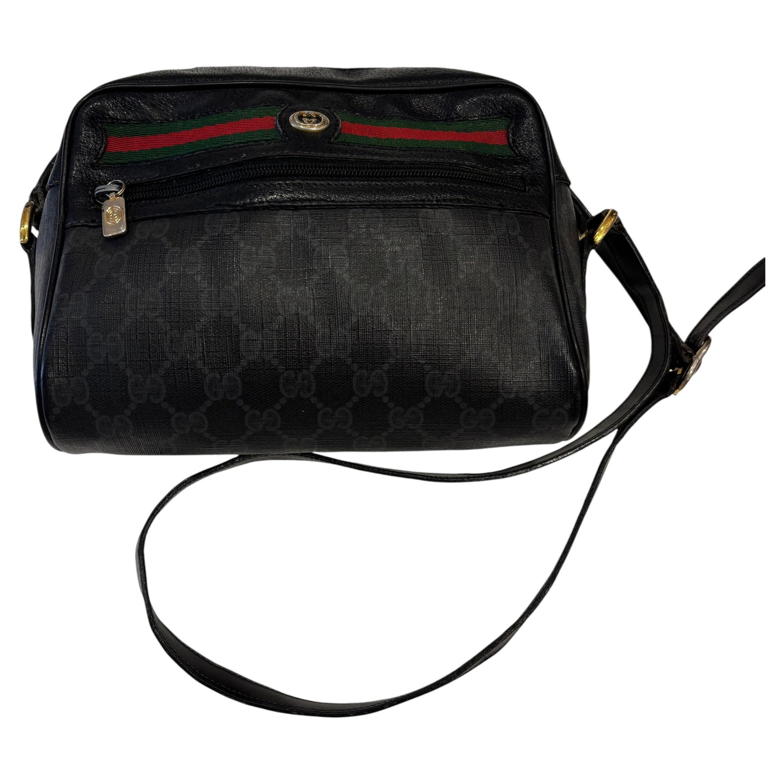 1980s Monogram Gucci Accessory Collection Made of Durable Coated Canvas: Title:1980s Monogram Gucci Accessory Collection Made of Durable Coated Canvas Description:This is a bag from the historic Gucci Accessory Collection, known for defining the brand's iconic 1980s esthet