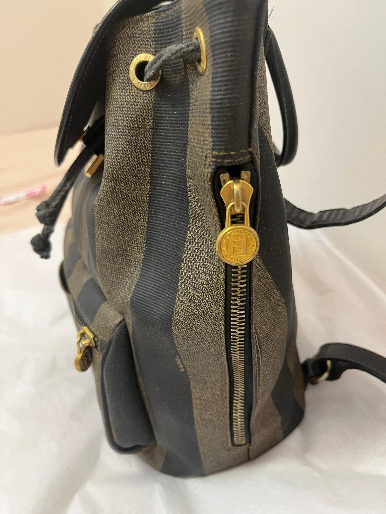 Fendi 1980s Vintage Unisex Monogram Backpack with Gold Accents - 8