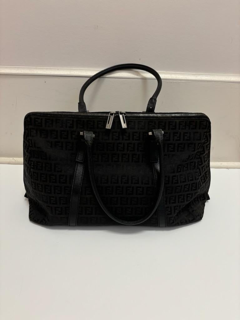 Fendi Women's Borsa Grande Zucchino Black Canvas Top Handle Handbag - 4