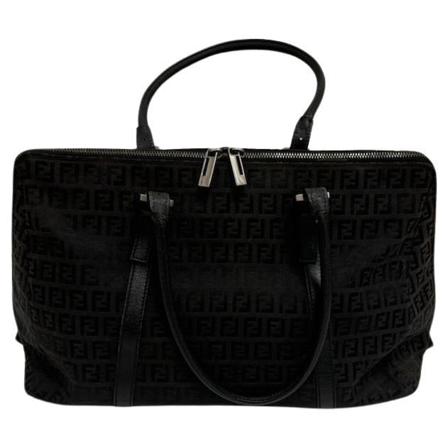 Fendi Women's Borsa Grande Zucchino Black Canvas Top Handle Handbag - 7