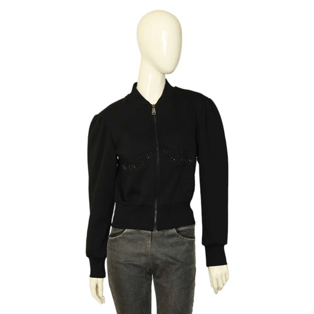 Zini Boutique Black Cotton Beaded Lightweight Cardigan Jacket w. Zipper sz 40 (1 of 9)