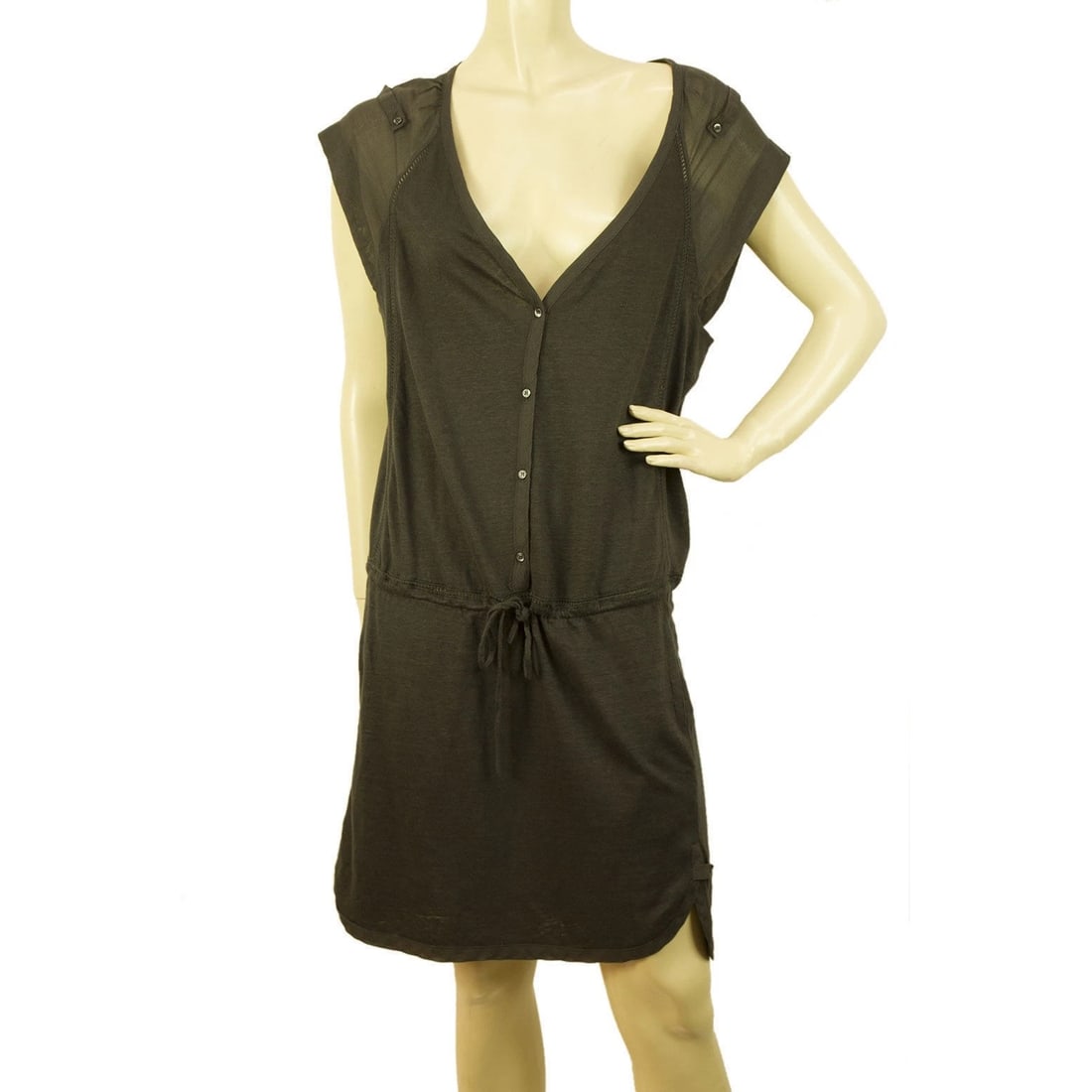 Vanessa Bruno Athe Gray Sleeveless V Neck Linen Long Tunic Mini Dress size 1 (1 of 6)