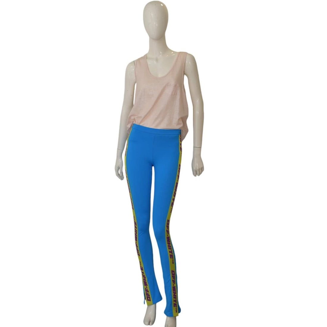 Off White Athleisure Blue w. Lime Side Logo Stripe Leggings trousers pants sz S (1 of 7)