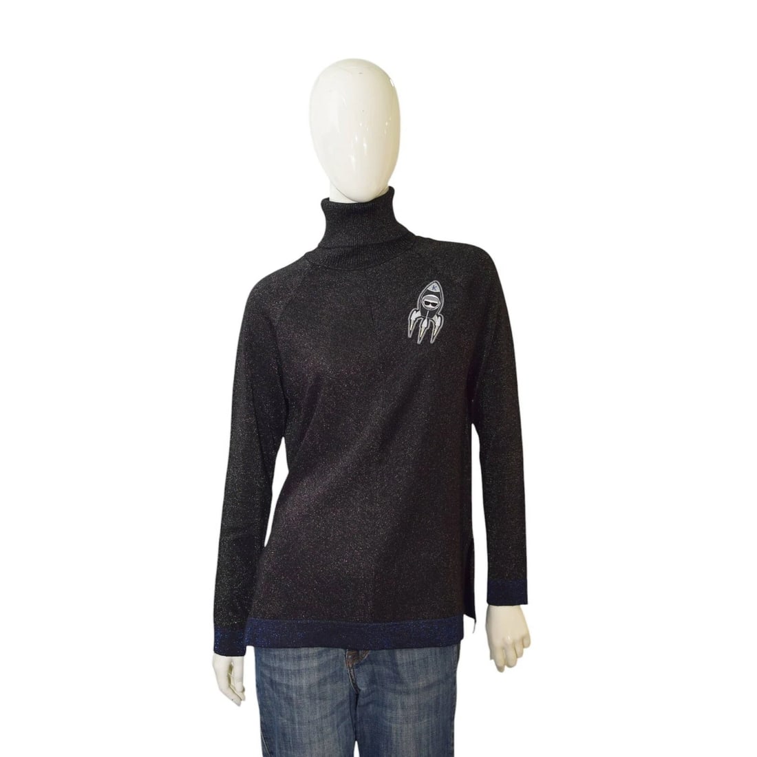 Karl Lagerfeld Black Glittery Turtle Neck Long Sleeve Top size S (1 of 6)