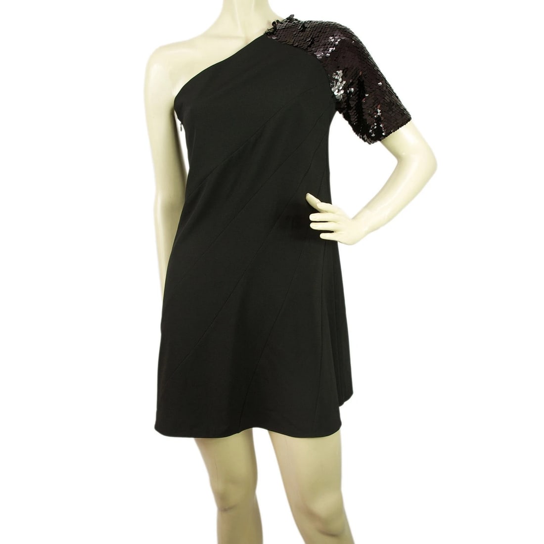 New Nwt Just Roberto Cavalli Black One Shoulder Sequined Bias Mini Dress sz 42 (1 of 6)