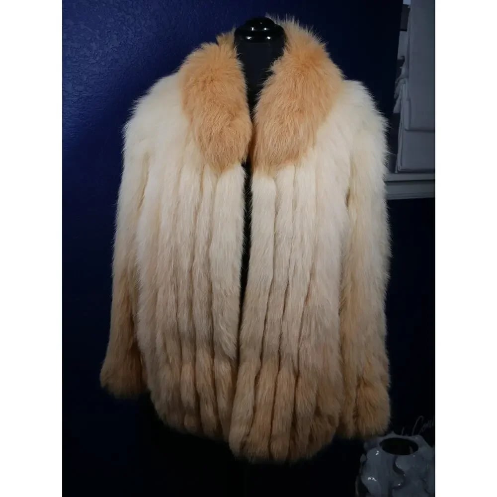 Unique Ivory Ombre to Peach Fox Fur Coat Jacket (1 of 4)