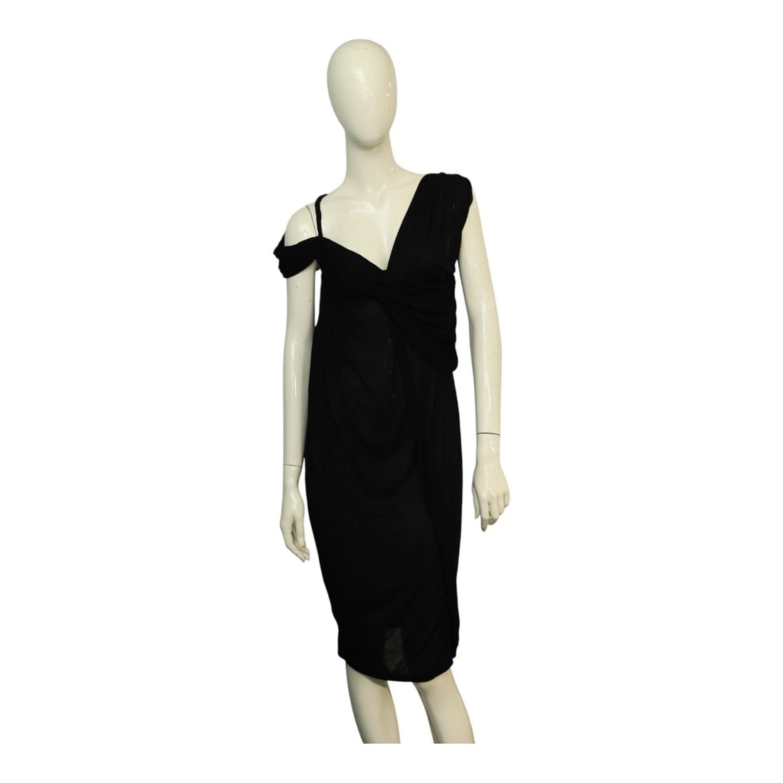 Lanvin Black Viscose Asymmetric Shoulder Draped Knee dress size S (1 of 6)
