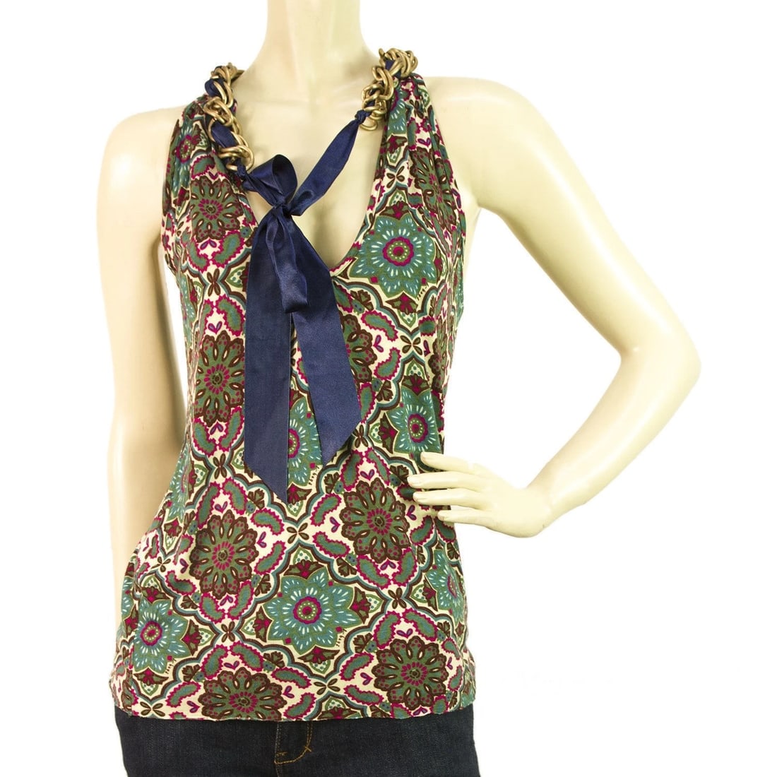 t-bags Los Angeles multicolored floral Cami Top Blouse Sz XS w. Chain (1 of 6)