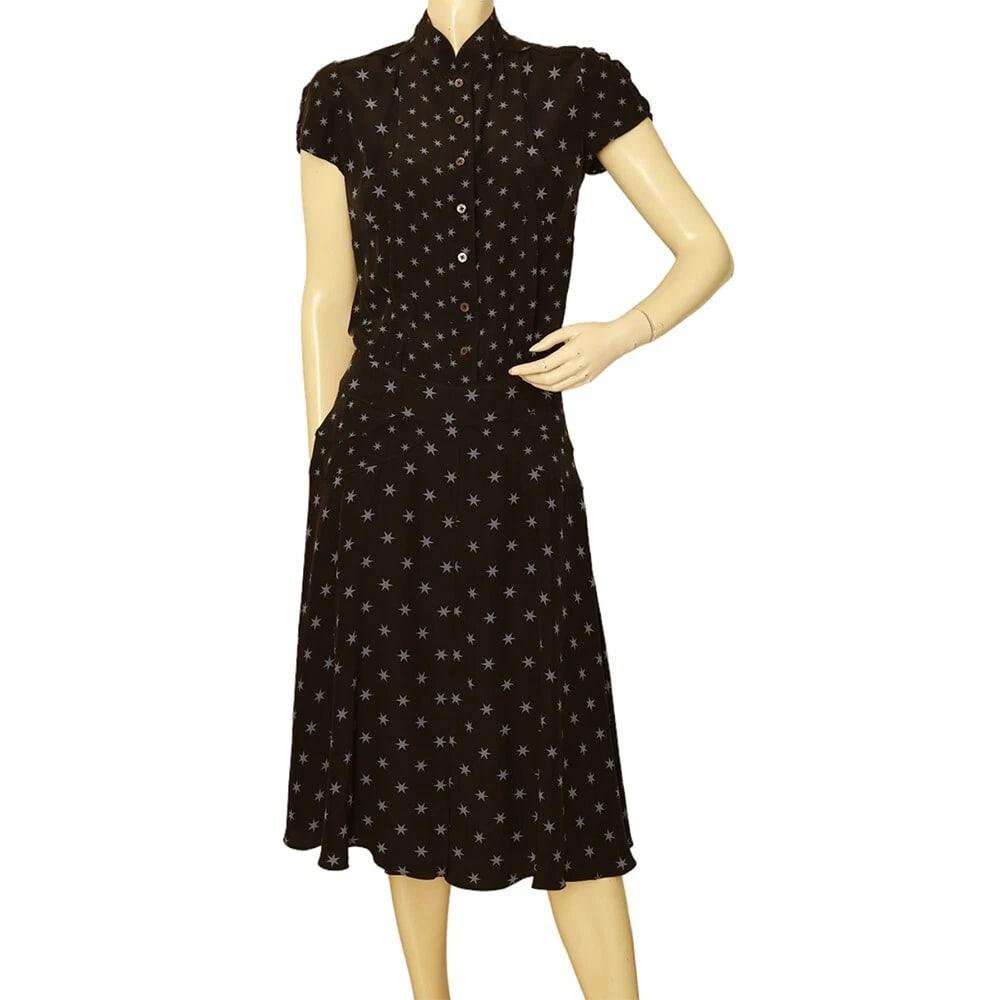 Pringle of Scotland Black & Blue Stars Short Sleeve Knee Dress size UK 10 (1 of 7)
