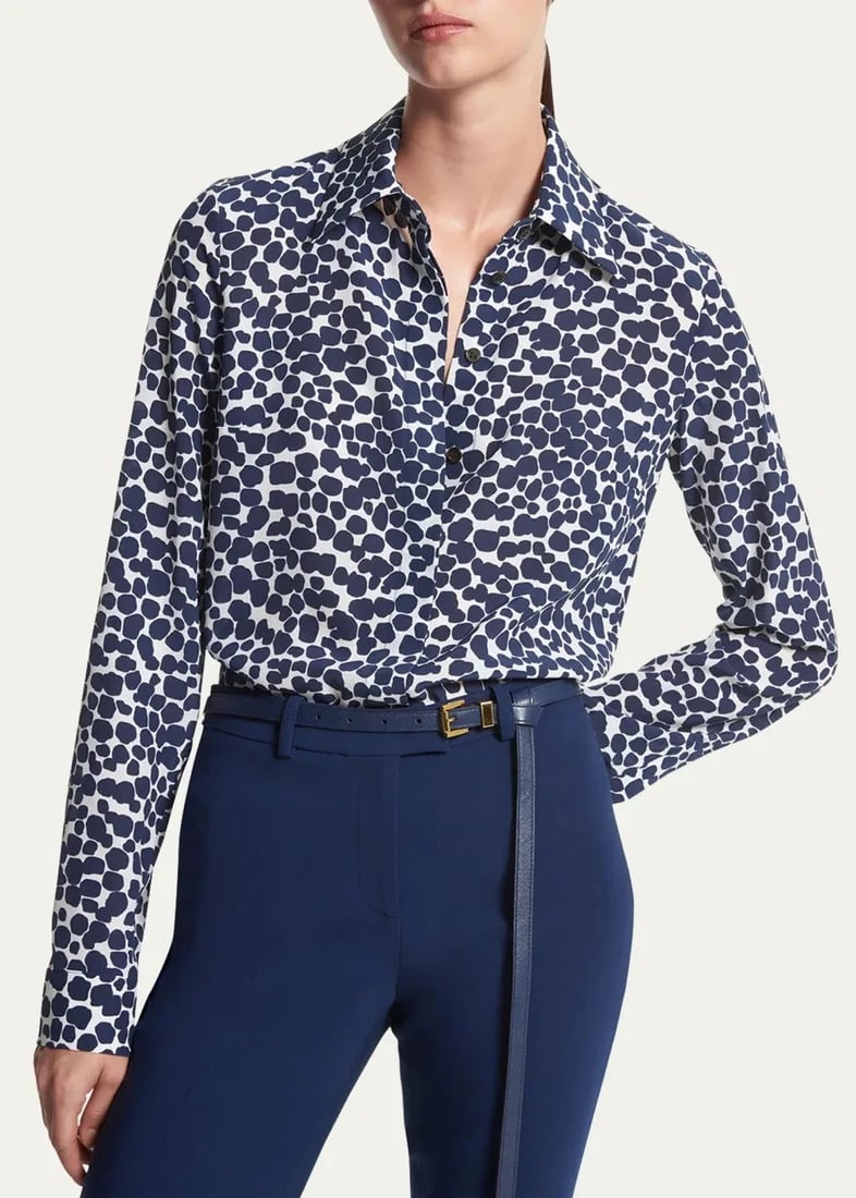 Michael Kors Collection Hansen Cheetah Print Shirt 8 Organic Silk Crepe de Chine: Title:Michael Kors Collection Hansen Cheetah Print Shirt 8 Organic Silk Crepe de Chine Description:Michael Kors Collection Hansen Cheetah Shirt | US 8 | Organic Silk | Made in Italy Luxury Designer Bl
