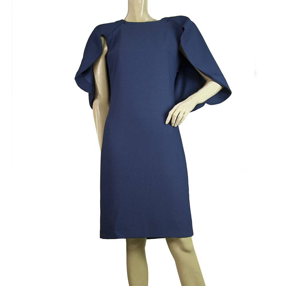 Vrettos Vrettakos Blue Knee Length Sleeveless Cape Dress (1 of 5)