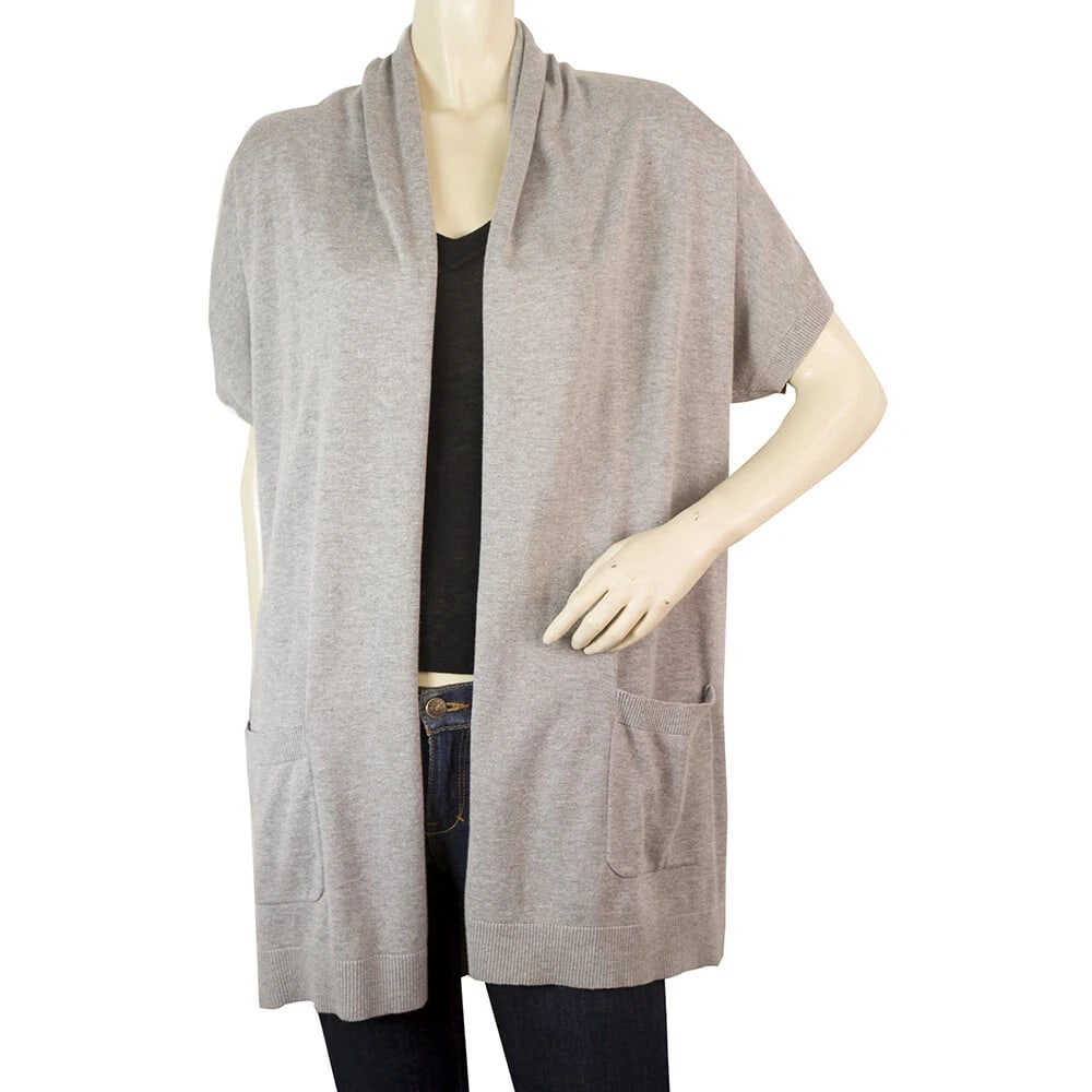 Michael by Michael Kors Gray Cotton Knit Long Open Front Cardigan Cardi sz L (1 of 6)